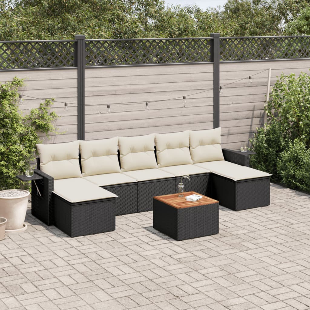 8 pcs conjunto sofás de jardim com almofadões vime PE preto