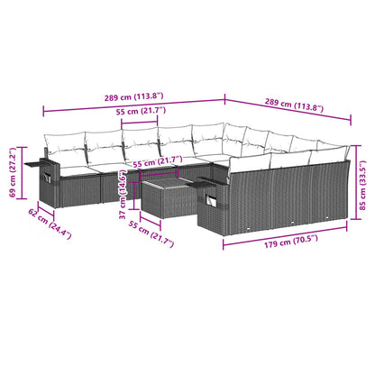 12 pcs conjunto de sofás p/ jardim com almofadões vime PE bege