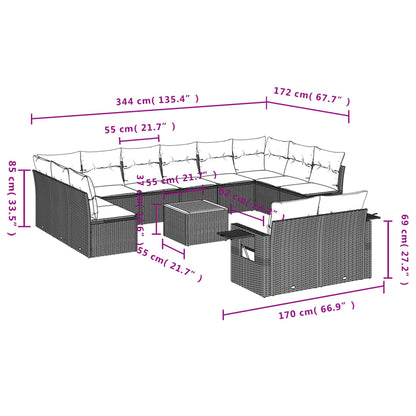 13 pcs conjunto de sofás de jardim com almofadões vime PE preto