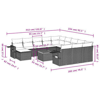 13 pcs conjunto de sofás de jardim com almofadões vime PE preto