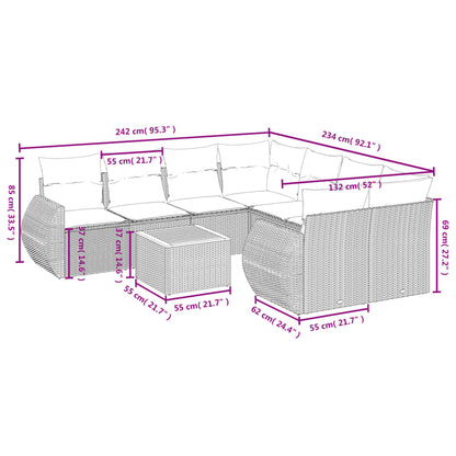 9 pcs conjunto de sofás p/ jardim c/ almofadões vime PE preto