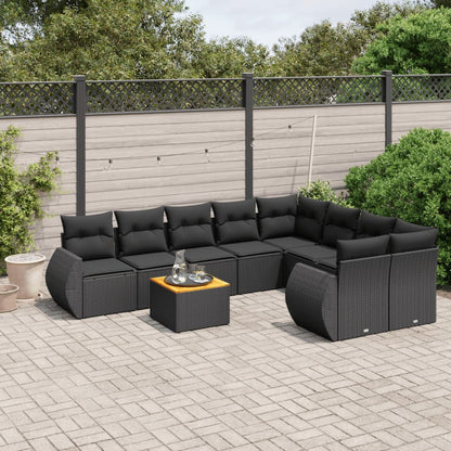 9 pcs conjunto de sofás p/ jardim c/ almofadões vime PE preto