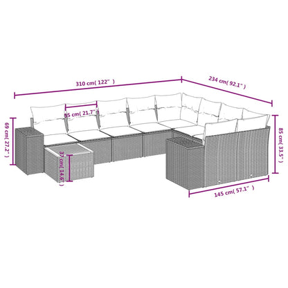 10 pcs conjunto sofás de jardim c/ almofadões vime PE preto