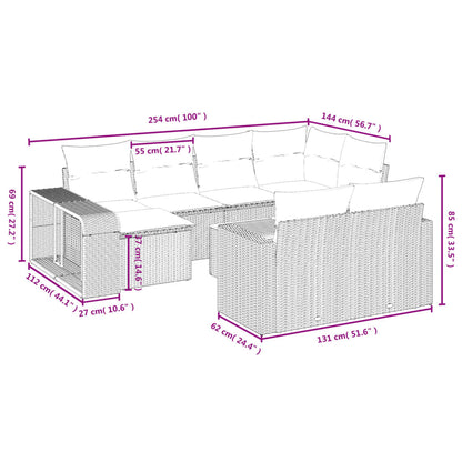 11 pcs conjunto sofás de jardim c/ almofadões vime PE preto