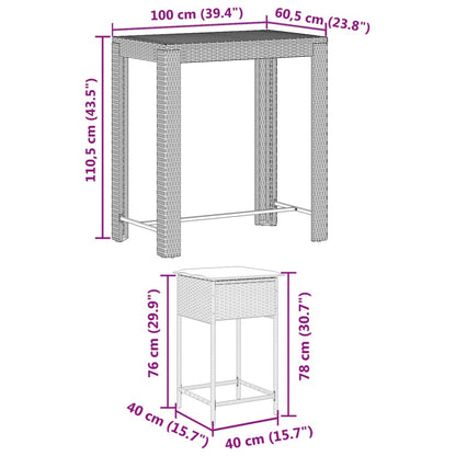 5 pcs conjunto de bar p/ jardim c/ almofadões vime PE castanho