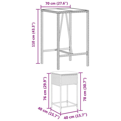 5 pcs conjunto de bar p/ jardim c/ almofadões vime PE castanho