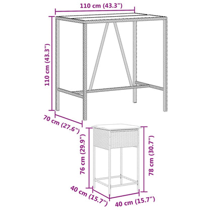 5 pcs conjunto de bar p/ jardim c/ almofadões vime PE castanho