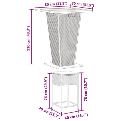 5 pcs conjunto de bar p/ jardim c/ almofadões vime PE cinzento