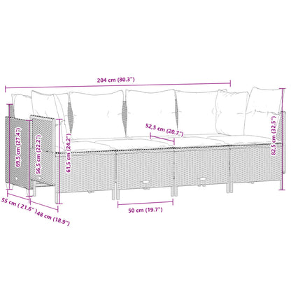 5 pcs conjunto sofás de jardim com almofadões vime PE preto