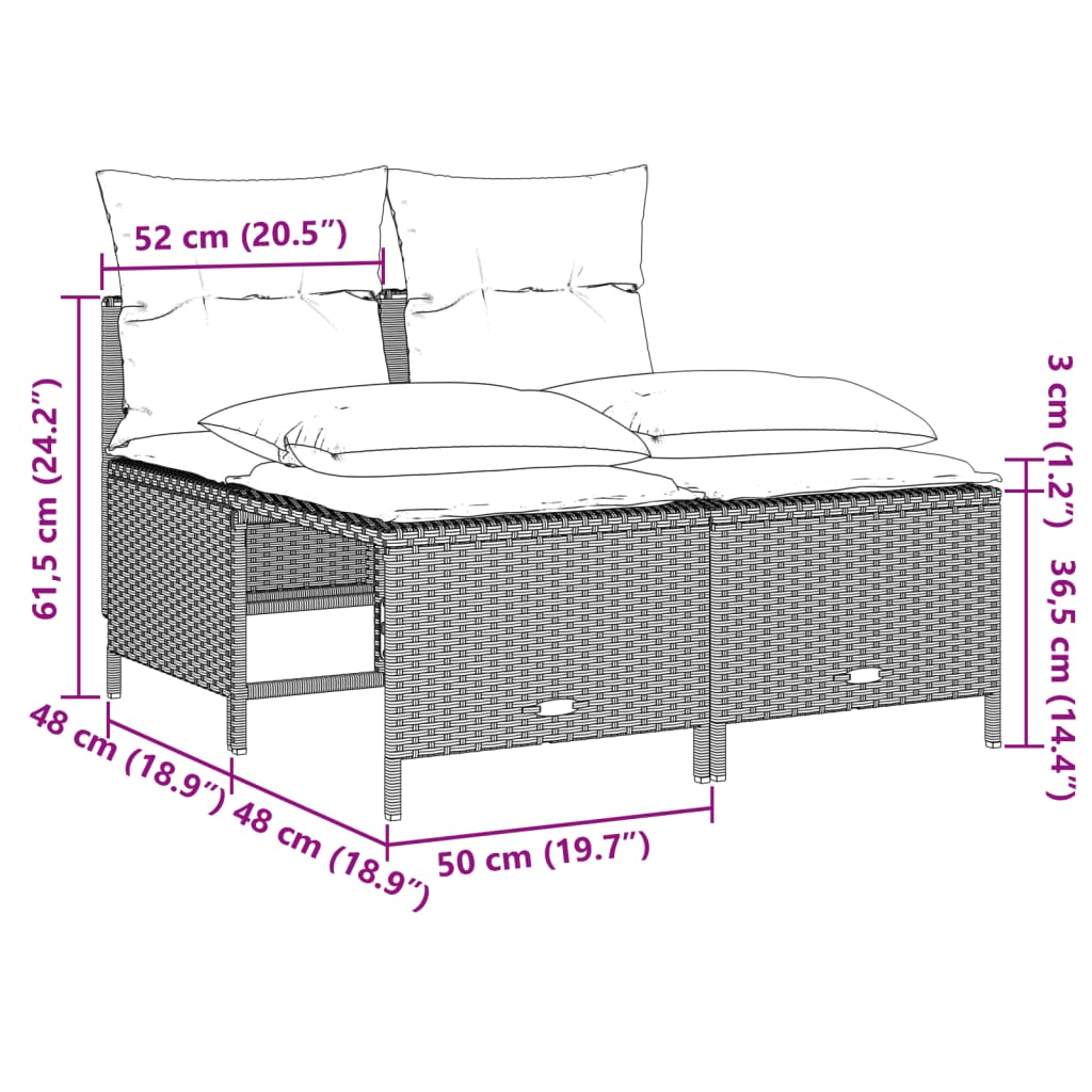 5 pcs conj. sofás jardim c/ almofadões vime PE cinzento-claro