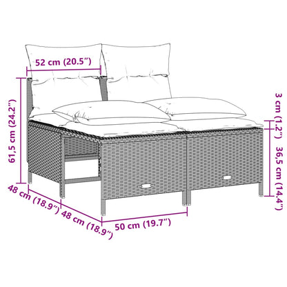 5 pcs conj. sofás jardim c/ almofadões vime PE cinzento-claro