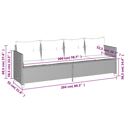 5 pcs conj. sofás jardim c/ almofadões vime PE cinzento-claro