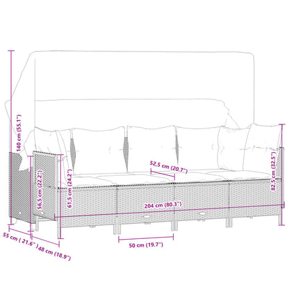 5 pcs conjunto sofás de jardim com almofadões vime PE preto