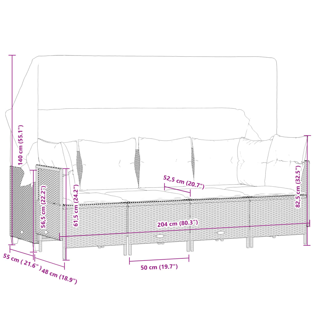 5 pcs conjunto de sofás p/ jardim com almofadões vime PE bege