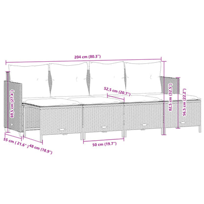 5 pcs conjunto sofás de jardim com almofadões vime PE preto