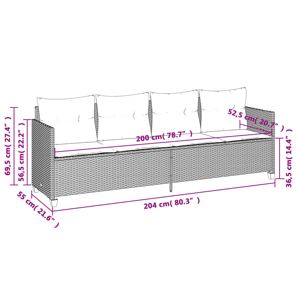 5 pcs conjunto sofás de jardim com almofadões vime PE preto