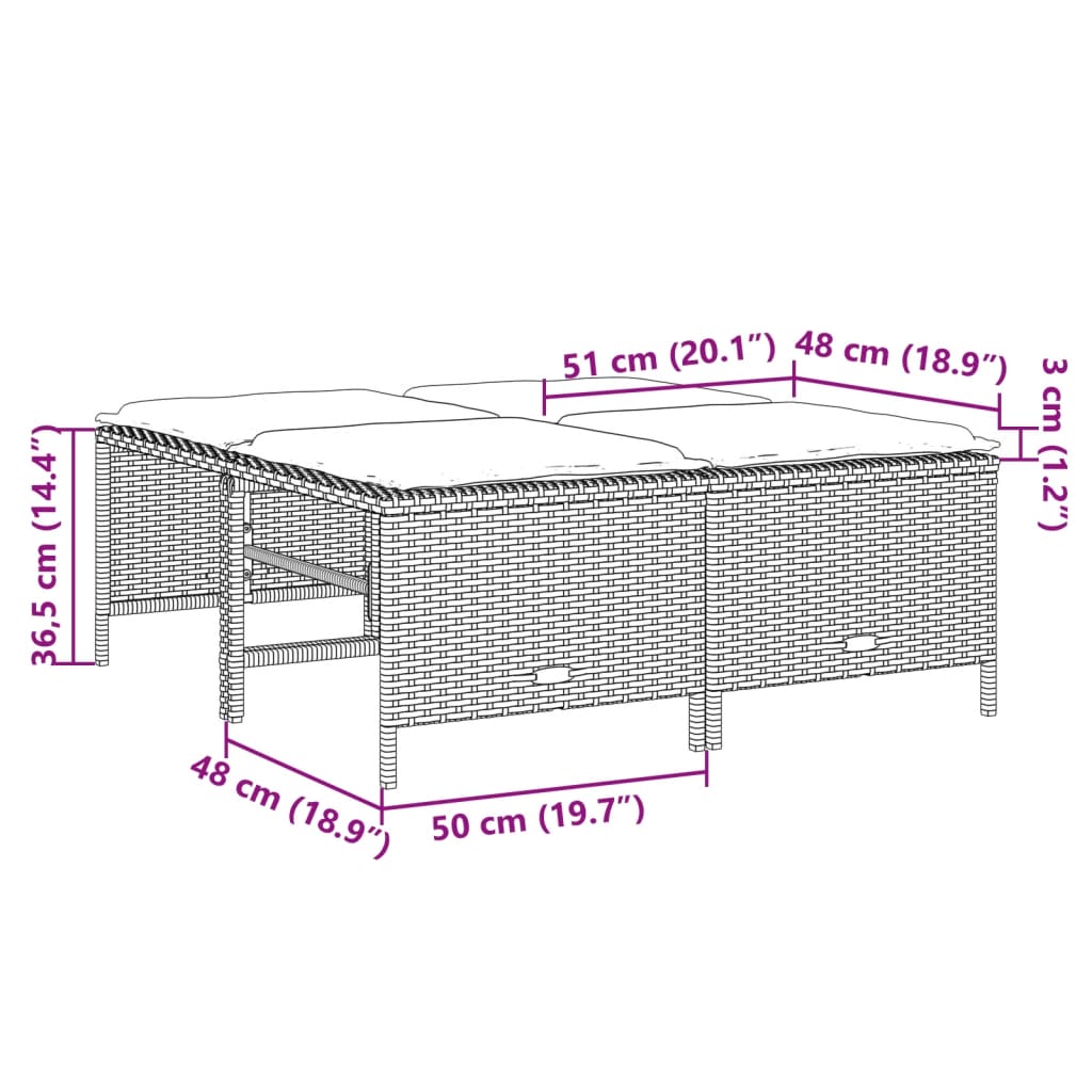 5 pcs conjunto sofás p/ jardim c/ almofadões vime PE castanho