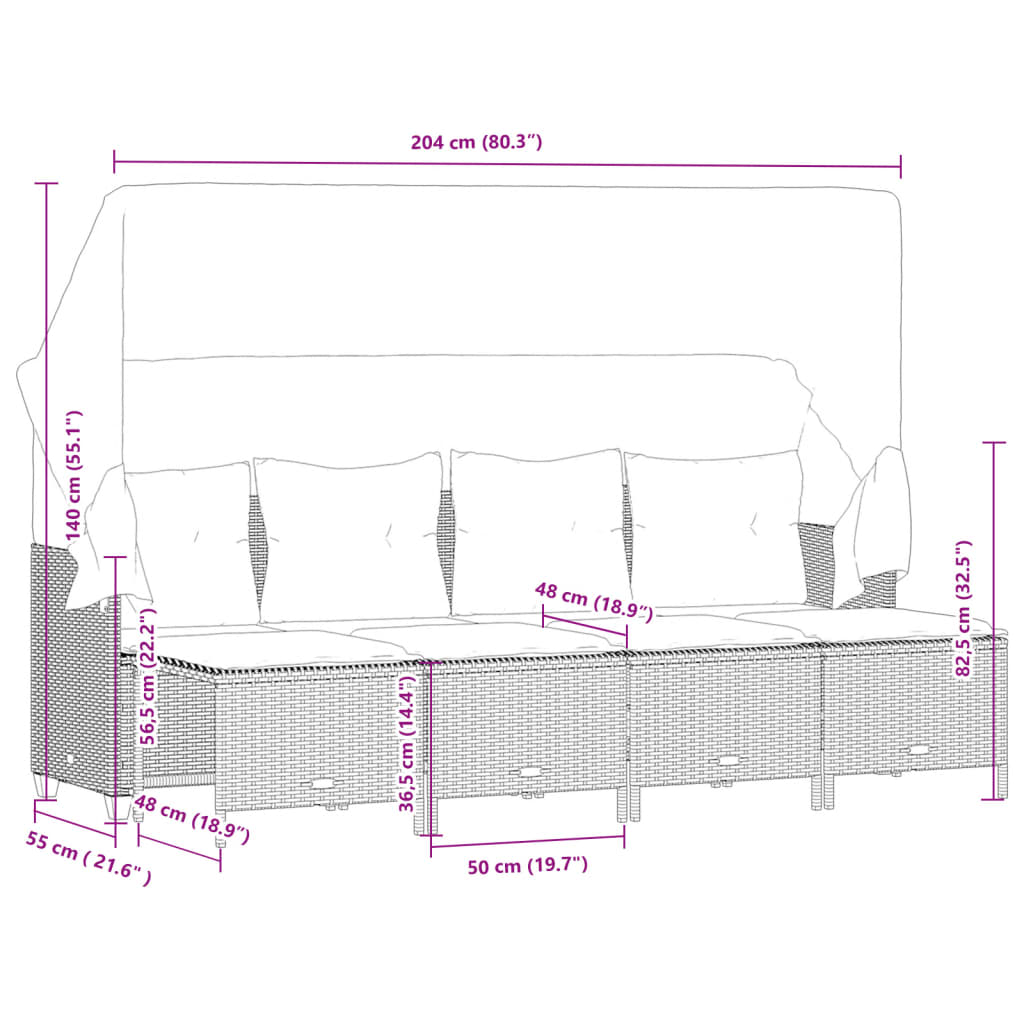 5 pcs conjunto sofás de jardim com almofadões vime PE preto