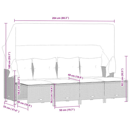 5 pcs conjunto sofás de jardim c/ almofadões vime PE cinzento