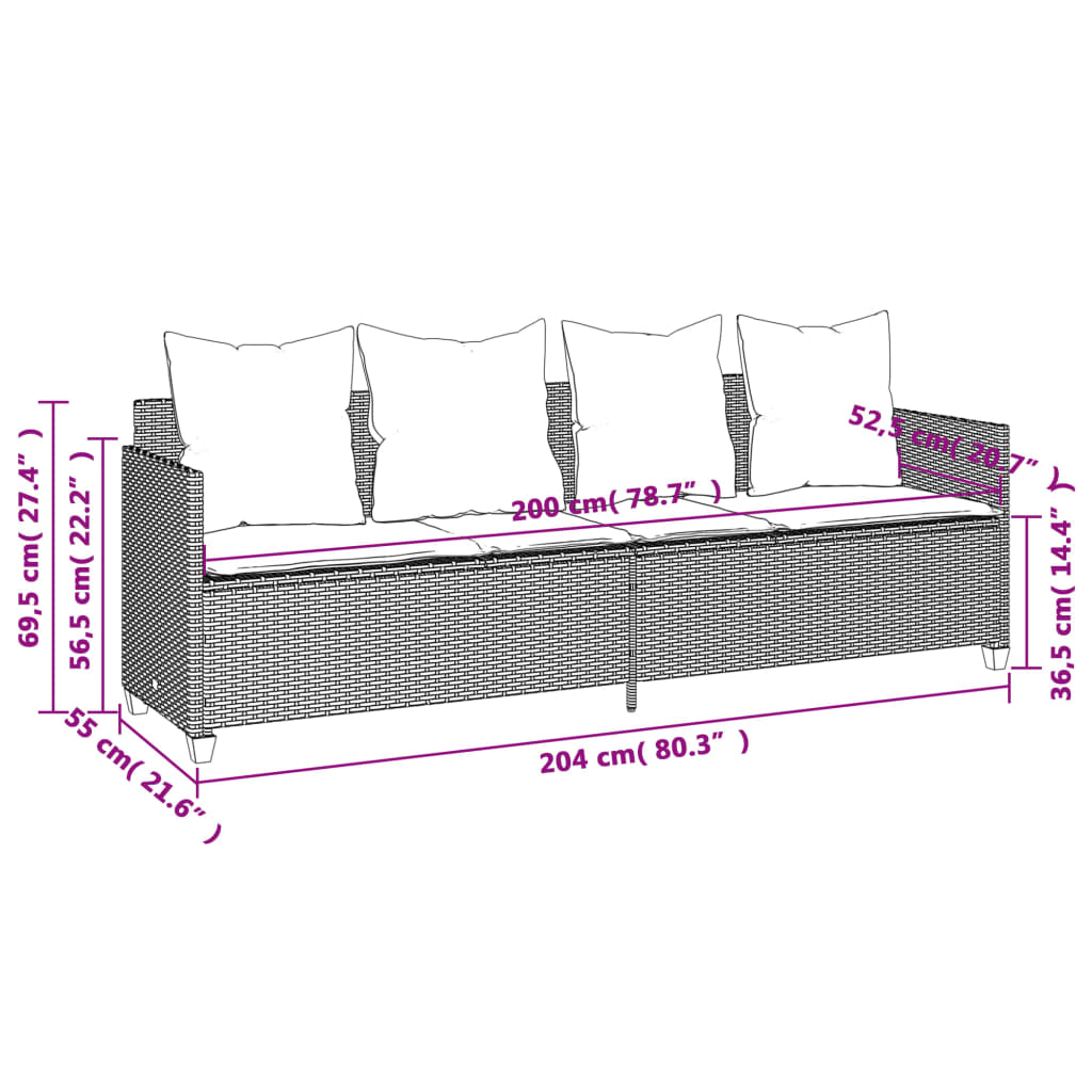 5 pcs conjunto sofás de jardim com almofadões vime PE preto