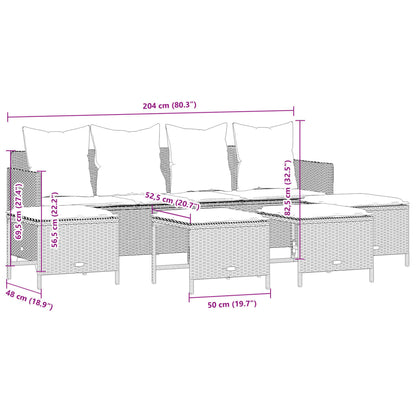 5 pcs conjunto sofás p/ jardim c/ almofadões vime PE castanho