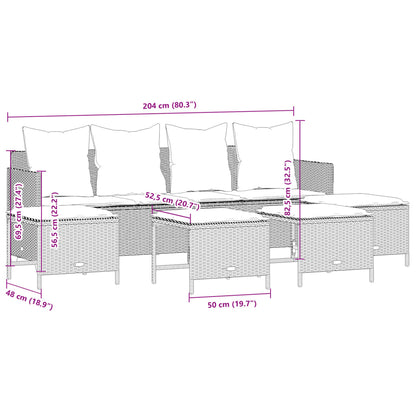 5 pcs conjunto sofás de jardim c/ almofadões vime PE cinzento