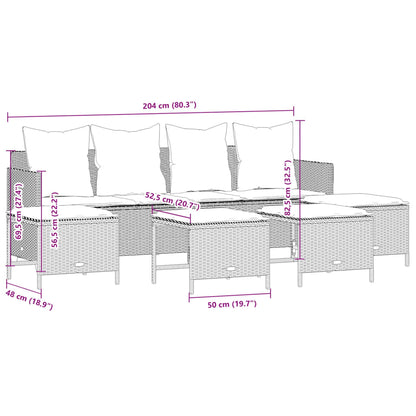 5 pcs conjunto de sofás p/ jardim com almofadões vime PE bege