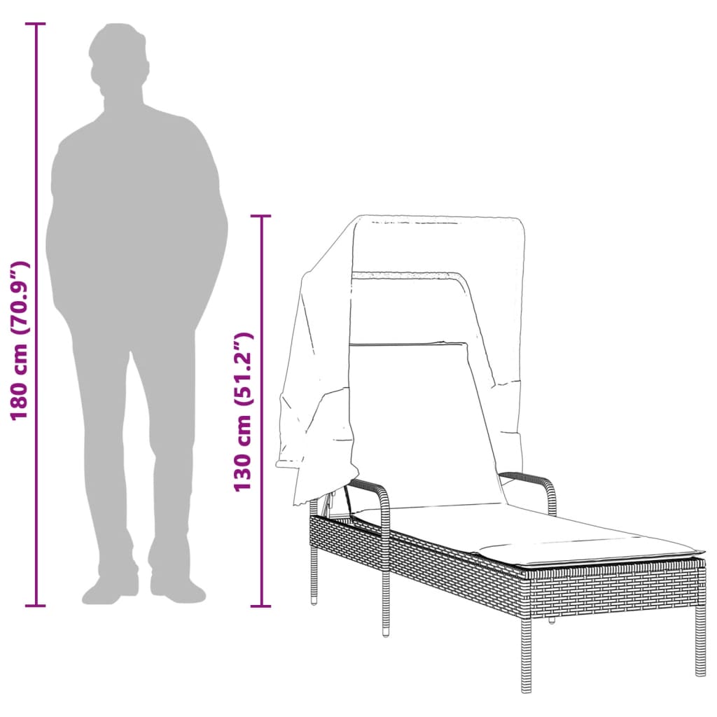 Espreguiçadeiras com toldos e mesa 2 pcs vime PE preto