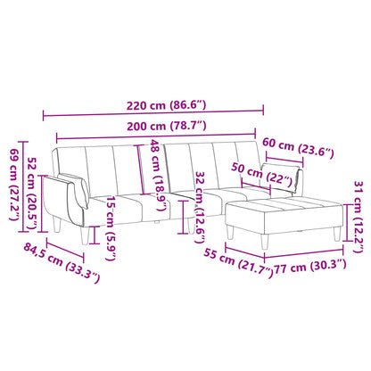 Sofá-cama 2 lugares c/ apoio de pés veludo cinza-claro