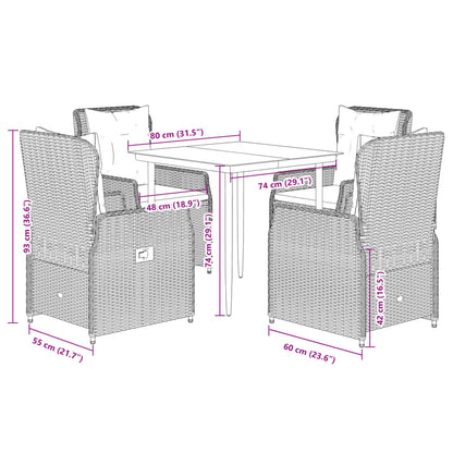 5 pcs conjunto de jantar p/ jardim com almofadões vime PE bege