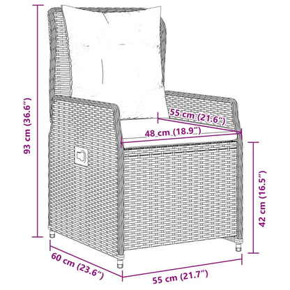 3 pcs conjunto de jantar p/ jardim com almofadões vime PE bege