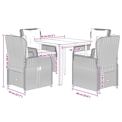 5 pcs conjunto de jantar p/ jardim c/ almofadões cinzento claro