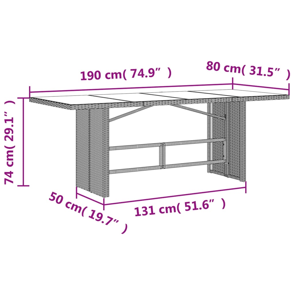 7 pcs conjunto de jantar p/ jardim c/ almofadões vime PE preto