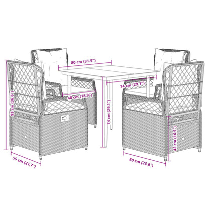 5 pcs conjunto de jantar p/ jardim c/ almofadões cinzento claro