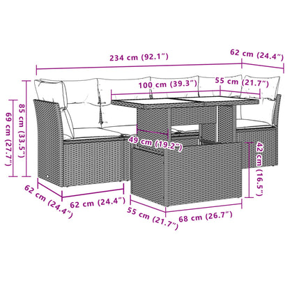 5 pcs conjunto sofás de jardim com almofadões vime PE preto