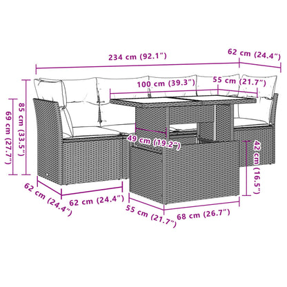 5 pcs conjunto de sofás p/ jardim com almofadões vime PE bege