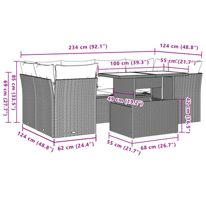 7 pcs conjunto de sofás p/ jardim c/ almofadões vime PE preto