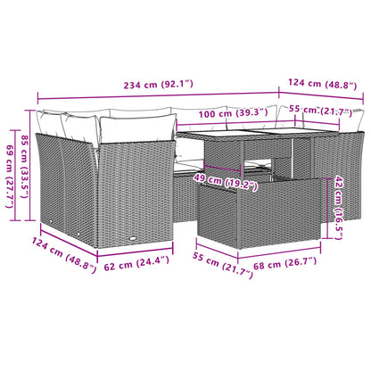 7 pcs conjunto de sofás p/ jardim com almofadões vime PE bege