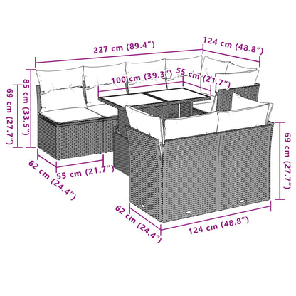 8 pcs conjunto sofás de jardim com almofadões vime PE preto