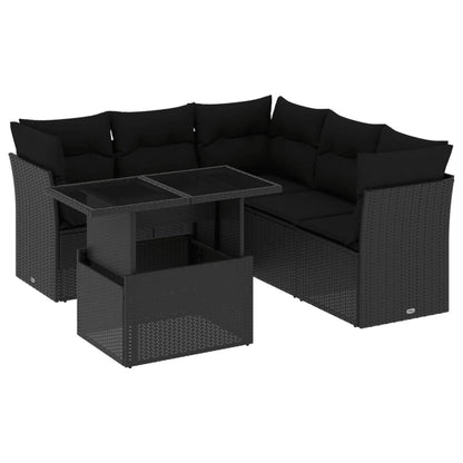 6 pcs conjunto sofás de jardim c/ almofadões vime PE preto