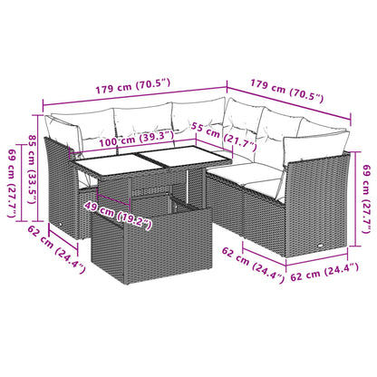 6 pcs conjunto sofás de jardim c/ almofadões vime PE preto