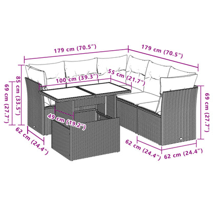 6 pcs conjunto de sofás p/ jardim com almofadões vime PE bege