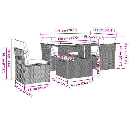 6 pcs conjunto de sofás p/ jardim com almofadões vime PE bege