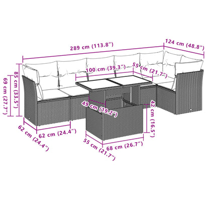 7 pcs conjunto de sofás p/ jardim com almofadões vime PE bege