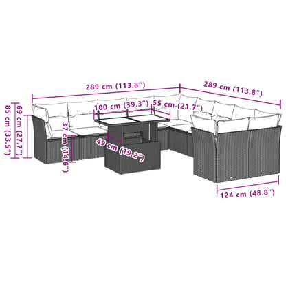 11 pcs conjunto sofás de jardim c/ almofadões vime PE preto