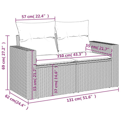 5 pcs conjunto sofás de jardim c/ almofadões vime PE cinzento