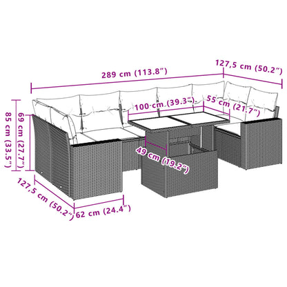 8 pcs conjunto sofás de jardim com almofadões vime PE preto