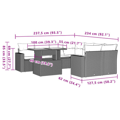 9 pcs conjunto de sofás p/ jardim com almofadões vime PE bege