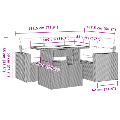 5 pcs conjunto de sofás p/ jardim com almofadões vime PE bege