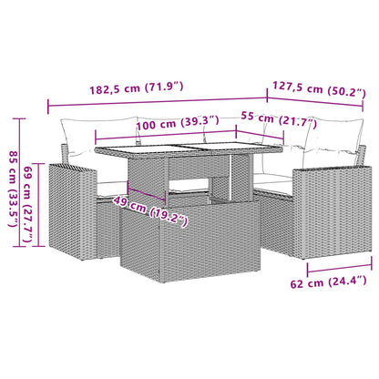 5 pcs conjunto sofás p/ jardim c/ almofadões vime PE castanho